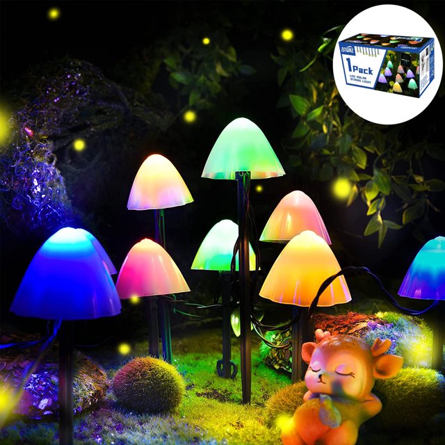 SOWAZ Mushroom Solar Lights -Set of 15pcs 29. 5ft Fairy Color Changing Solar String Lights,8 Modes Outside Solar Pathway Lights, Outdoor Decoration for Garden,Backyard,Lawn,Party,Christmas
