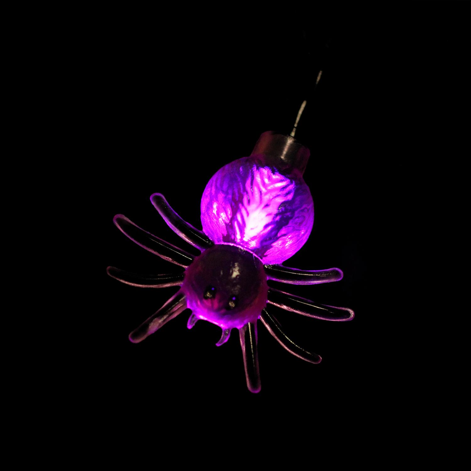 Set of 10 Purple Spider LED Novelty Halloween Lights Black Wire