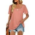 thumbnail image 2 of Qiylii Women's Summer Loose Tops Shirt, Solid Color/Striped Print Short Sleeve Square Neck Simple Loose T-shirt, 2 of 5