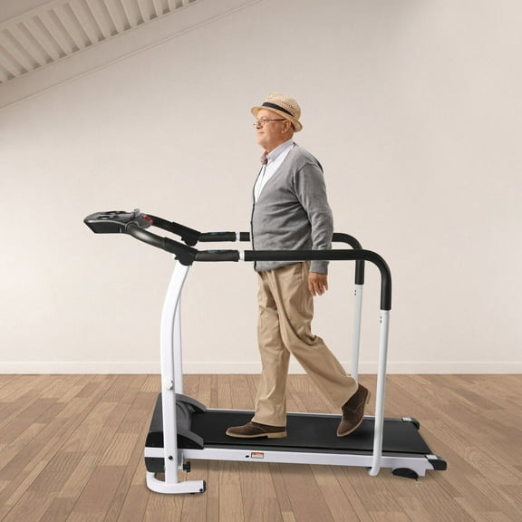 Recovery Fitness Walking Treadmill with Full Length Handrails &Heart Rate Sensor