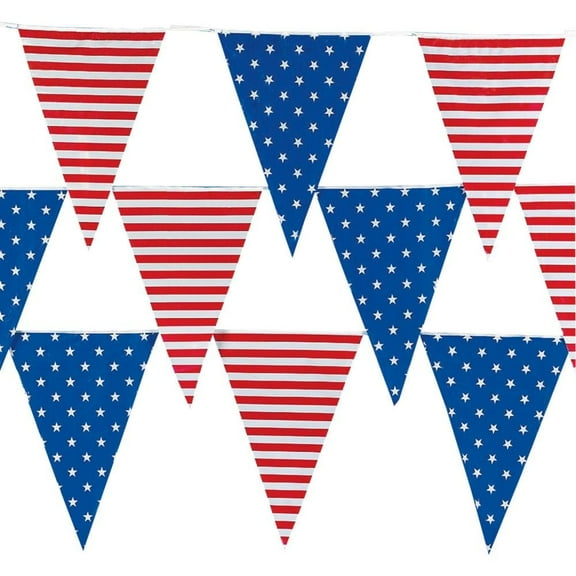 Stars & Stripes Pennant Banner (100Ft) - Party Decor - 1 Piece