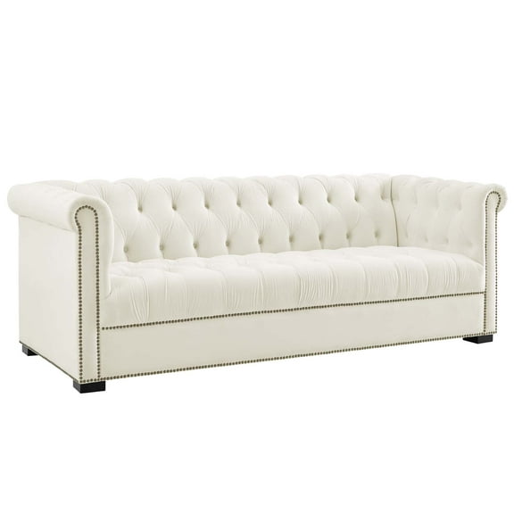 Modern Contemporary Urban Design Living Room Lounge Club Lobby Sofa, Velvet Fabric, Ivory White