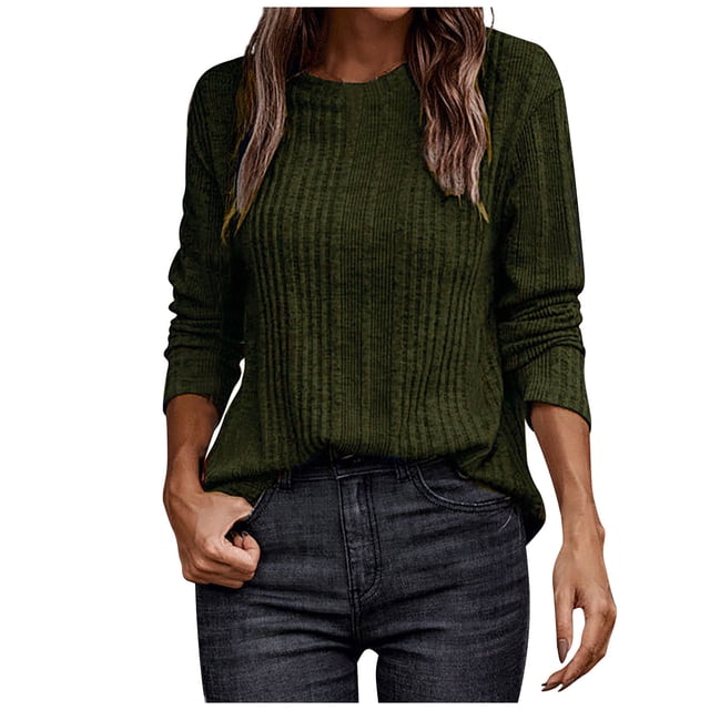 AherBiu Tunic Sweaters for Women Long Sleeve Tops Crewneck Warm Comfy Basic Layer Top Blouse