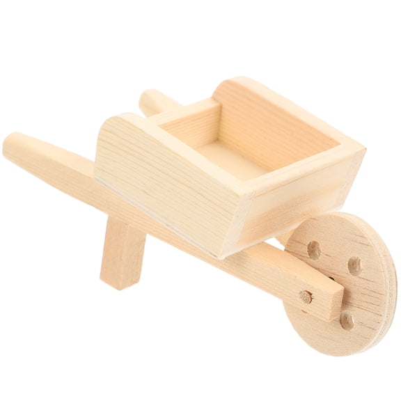 SEWOART Fairy Garden Wheelbarrow Mini Wooden Model for Hobbyists 1Pcs