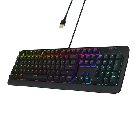 onn. Gaming Mechanical Keyboard with Blue Switches, Adjustable 16.8M LED Lighting (Software for Windows Only)