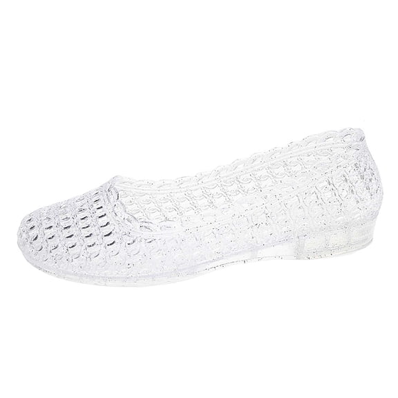 Fiaer Jelly Mesh on Ballet Flats for Women Clear Jelly Sandals Loafers Breathable Comfortable Walking Causal Lightweight Vacation Footwear White 8.5