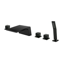 Cobbe 5-Hole Mount Bathroom Bathtub Fauce with 2 Switches, 1 Diverter Knob, 7.09-Inch Wide Tub Spout and Hand Shower Matte Black