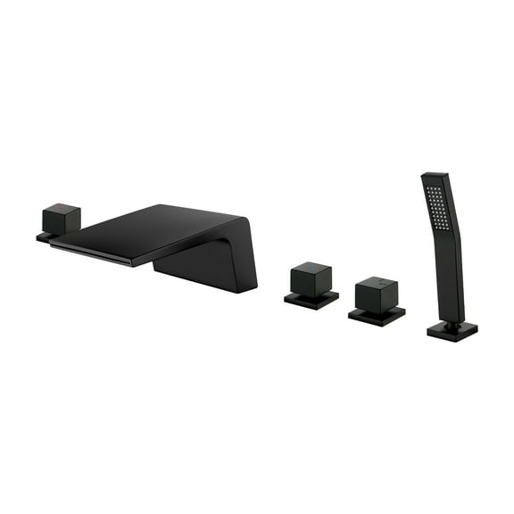 Cobbe 5-Hole Mount Bathroom Bathtub Fauce with 2 Switches, 1 Diverter Knob, 7.09-Inch Wide Tub Spout and Hand Shower Matte Black