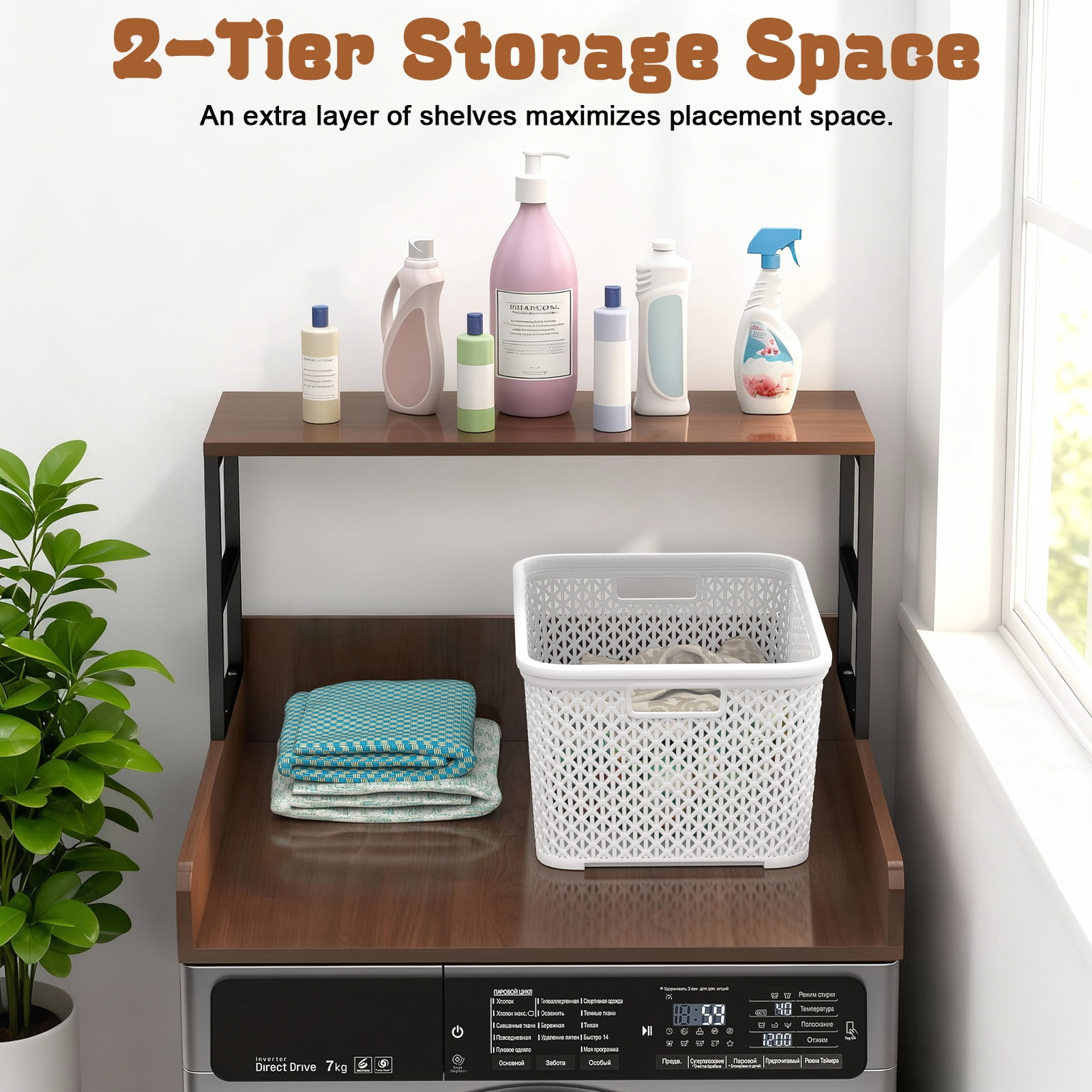 Anti-Slip Washer Dryer Countertop, 27.5" x 27" Heavy Duty Laundry Shelf with Silicone Strips & Edge Rails, Secure Top for Vibrating Machines
