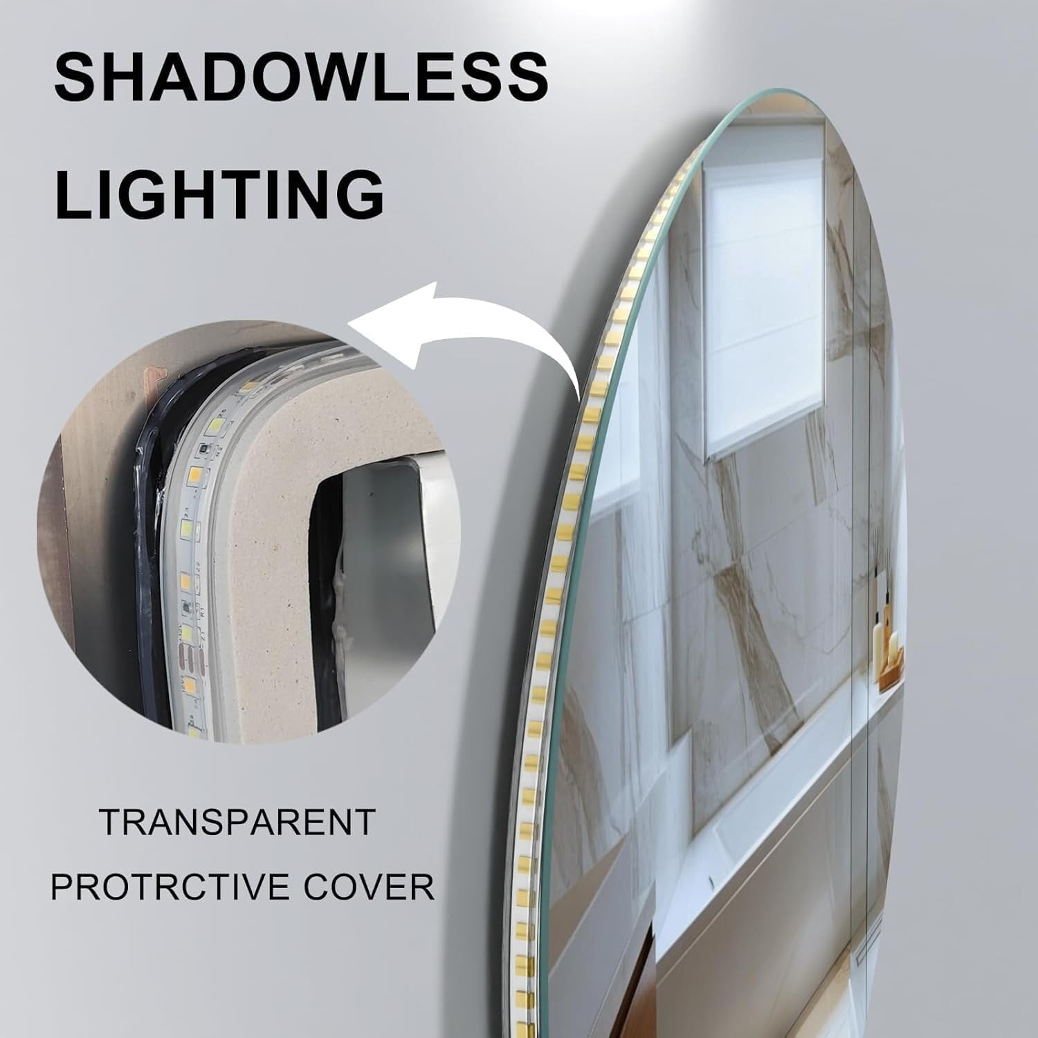 20 Inch Round LED Bathroom Mirror with Lights, Lighted Vanity Bathroom Mirror with Backlit, Stepless Dimmable & 3 Colors (3000K/4000K/6000K), IP54 Waterproof