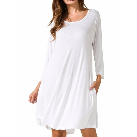 - Women's Casual Swing 3/4 Sleeve Pockets T-Shirt Loose Dress