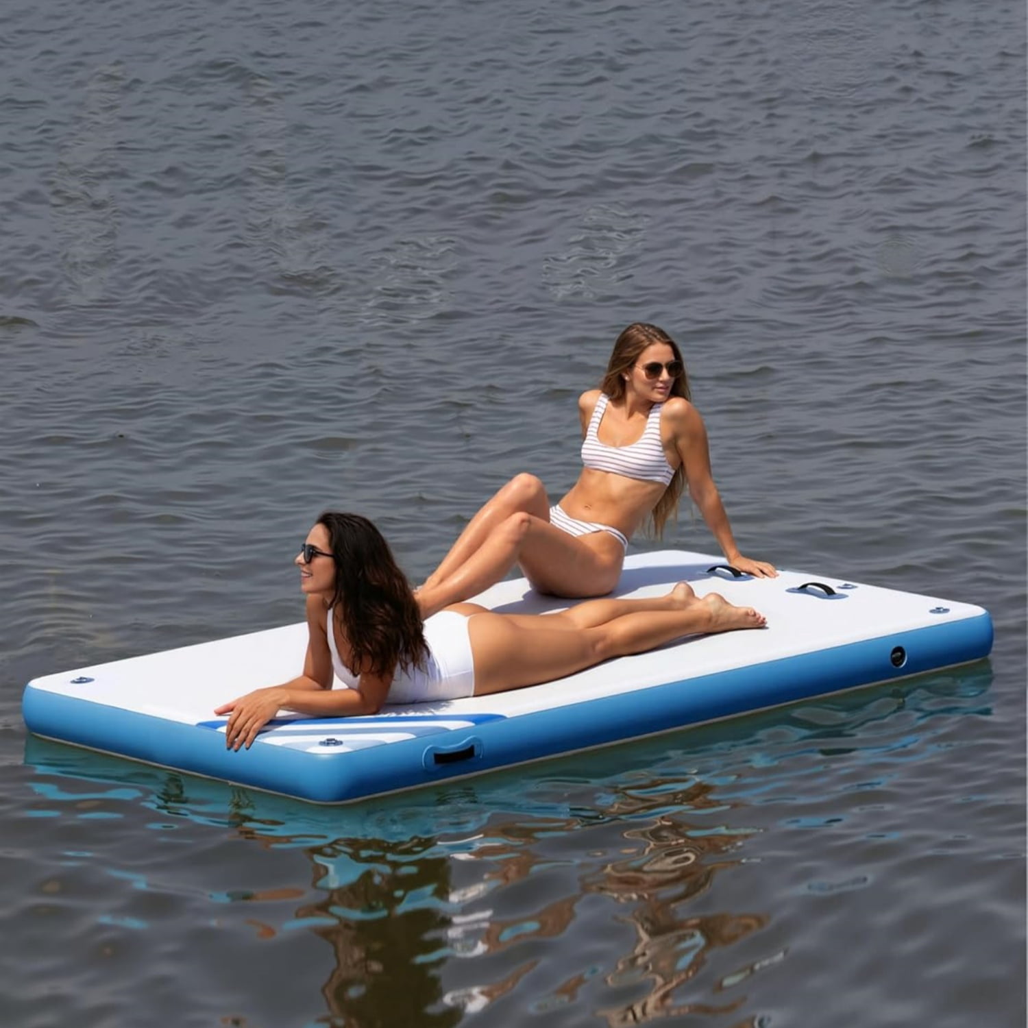 Garvee Inflatable Floating Dock 8 ft x 6 ft, 5.9" Thickness None-Slip PVC Surface, Blue & White