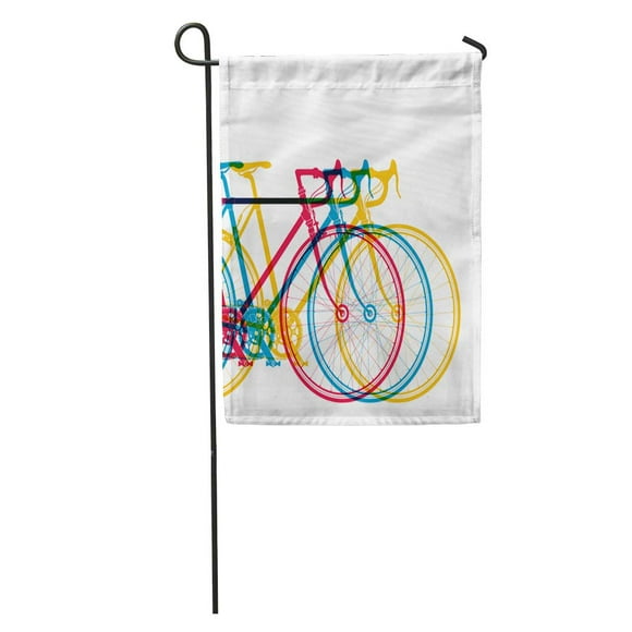 POGLIP Cycle Abstract Bikes in on White Bicycle Race Fun Garden Flag Decorative Flag House Banner 12x18 inch