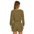 thumbnail image 5 of Loungewear for Women Long Sleeve Top and Shorts 2 Piece Pajama Set with Pockets(Coffee L), 5 of 6