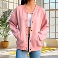 thumbnail image 3 of BXJX Womens Bomber Sweatshirts, Stand Up Collar Long Sleeve Casual Fall Outerwear with Pockets Pink Size S-2XL, 3 of 10