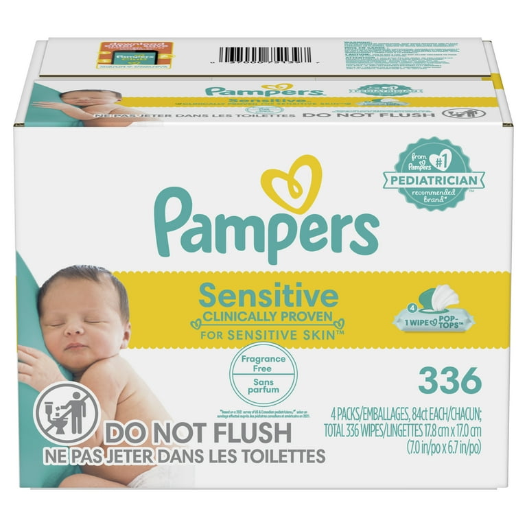 Lingettes pour bébés non parfumées Pampers Sensitive, 4X boîtes  distributrices, 336 lingettes 
