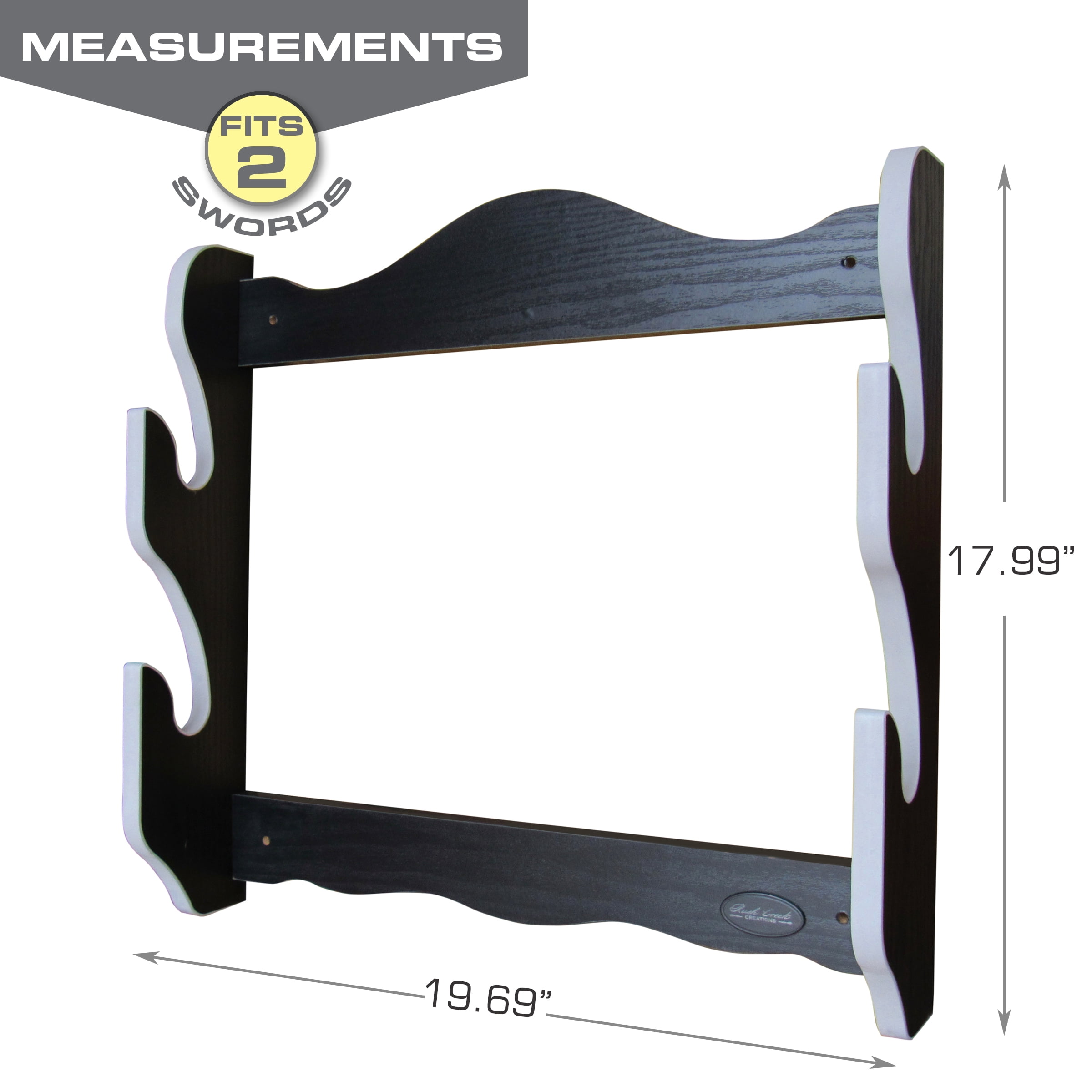 Rush Creek Creations Samurai Sword Wall Rack, 2-Katana Wood Display Mount with EVA Padded Cutouts