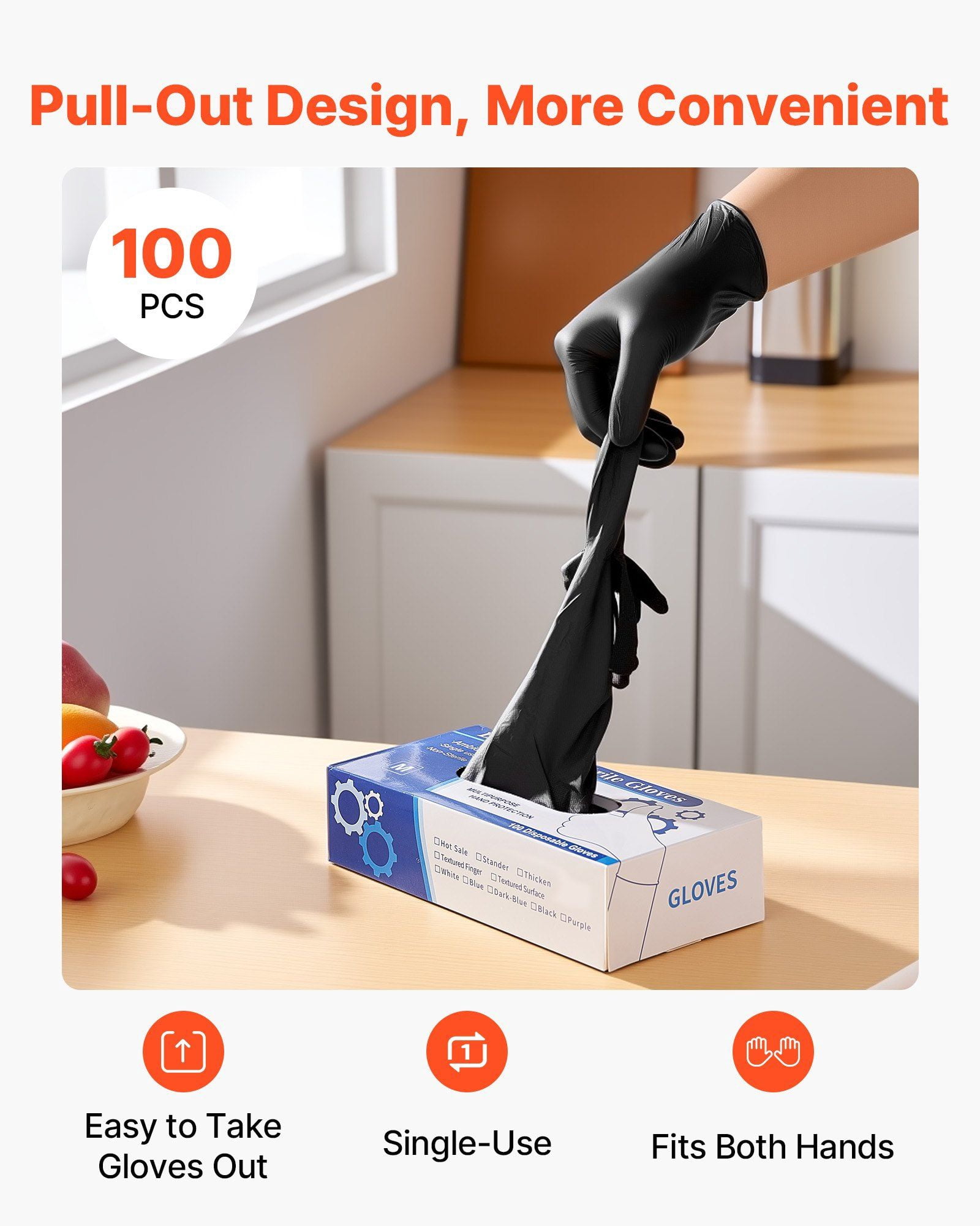 Thick Black Nitrile Gloves – 4.5 Mil, 100 Gloves per Box, Powder & Latex-Free, Size M – Heavy-Duty Protection