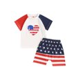 thumbnail image 2 of Aojekbee Baby Boys Girls Independence Day Outfit, Heart Embroidery Short Sleeve Tops Star Print Shorts Toddler Summer Set, 2 of 10