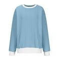 thumbnail image 5 of ZQGJB Fall Crewneck Sweatshirts for Women Casual Solid Color Cable Knitted Pullover Jumper Tops Loose Lightweight Comfy Workout Sweaters Light Blue S, 5 of 5