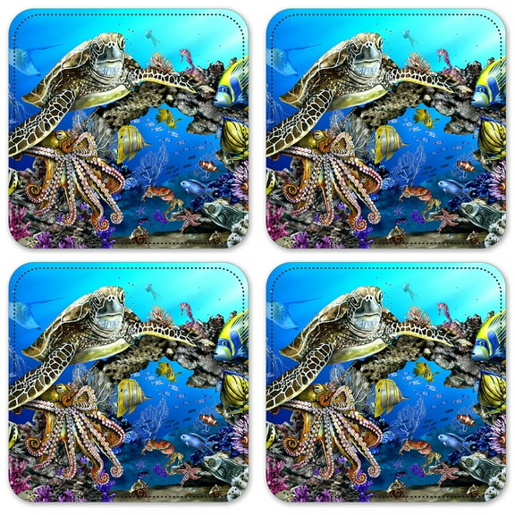 Vinyl Drink Coasters - Set of 4 - Sea Life