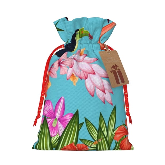 Xecao Tropical Jungle Flamingo Print Burlap Gift Bags with Drawstring and Gift Tags, Gift Bags, Burlap Bags, Jute Bags for Party, Christmas, DIY Craft Bags-Medium