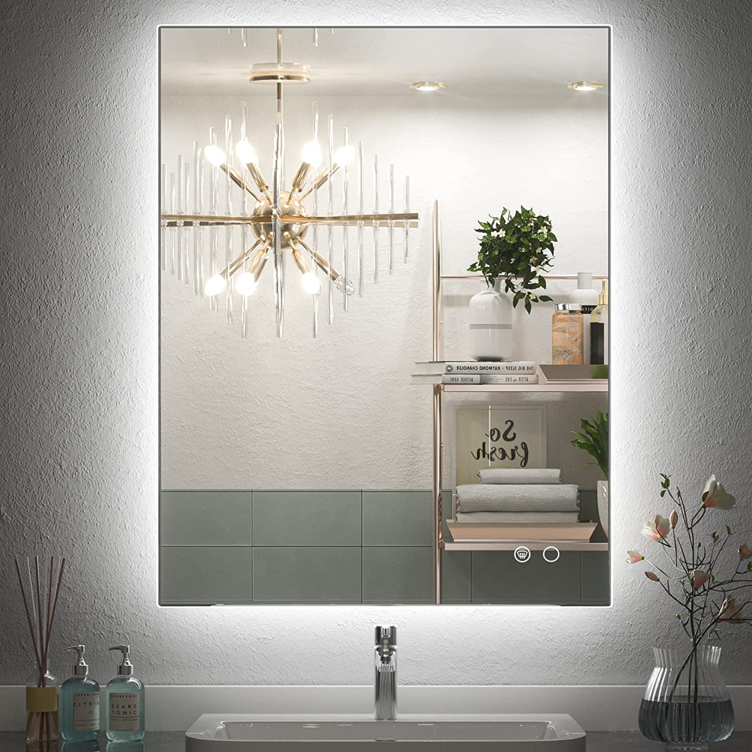 Keonjinn 24"x32" LED Backlit Mirror with AntiFog Dimmable Makeup Wall