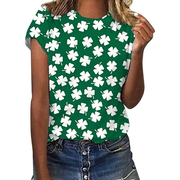 Hot Sale!! St Patricks Day T Shirt for Women: Lucky Irish Print T-Shirts Shamrock Paddy's Day Graphic Tees Casual Short Sleeve Tops Women Fashion Casual Round Neck Printed T Shirt Elegant Loose Top