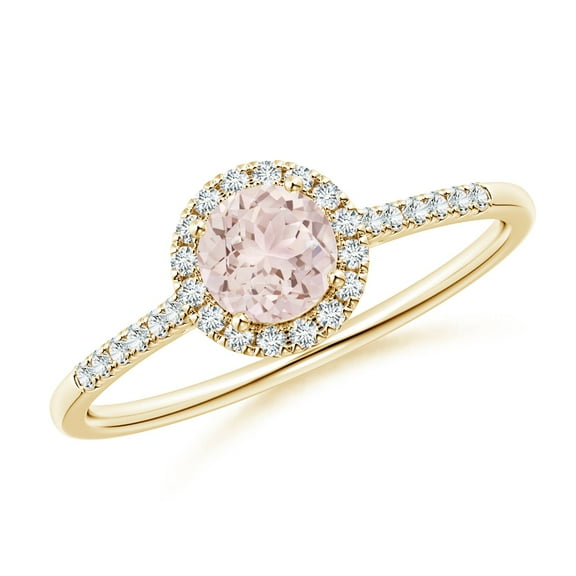 ANGARA Natural Round Morganite Halo Ring with Diamond Accents in 14K Yellow Gold for Women | Birthday, Anniversary, Jewelry Gift for Women | Natural Morganite Ring