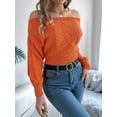 thumbnail image 6 of Womens Off the Shoulder Solid Cable Knitted Pullover Jumper Top Casual Long Sleeve Cropped Sweaters Orange Color L, 6 of 9