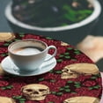 thumbnail image 3 of Ambesonne Skulls and Roses Fitted Round Tablecloth, Romantic Flowers, 45"- 56" Diameter, Ecru Dark Pink and Maroon, 3 of 5