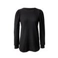 thumbnail image 4 of Womens Tops Women's Solid Color Casual Knit Pullover Puff Long Sleeve T-Shirt Tops, 4 of 8