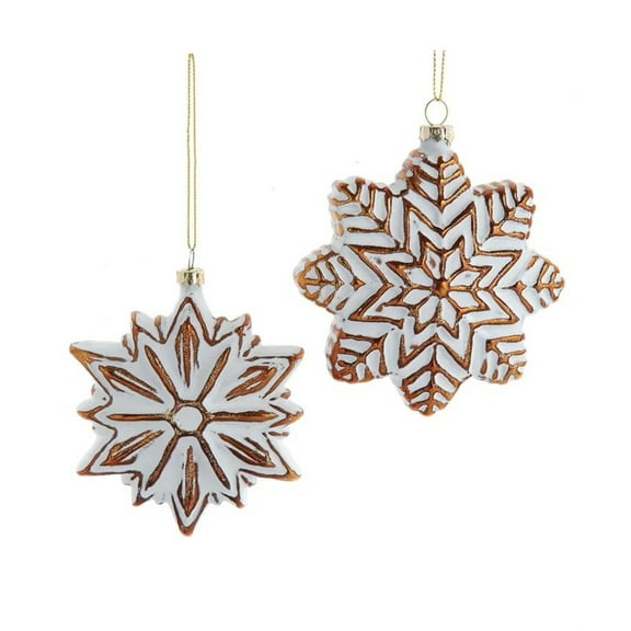 Kurt Adler Glass Ornament for Christmas Tree, Distressed White and Gold Snowflakes (Pack of 2)
