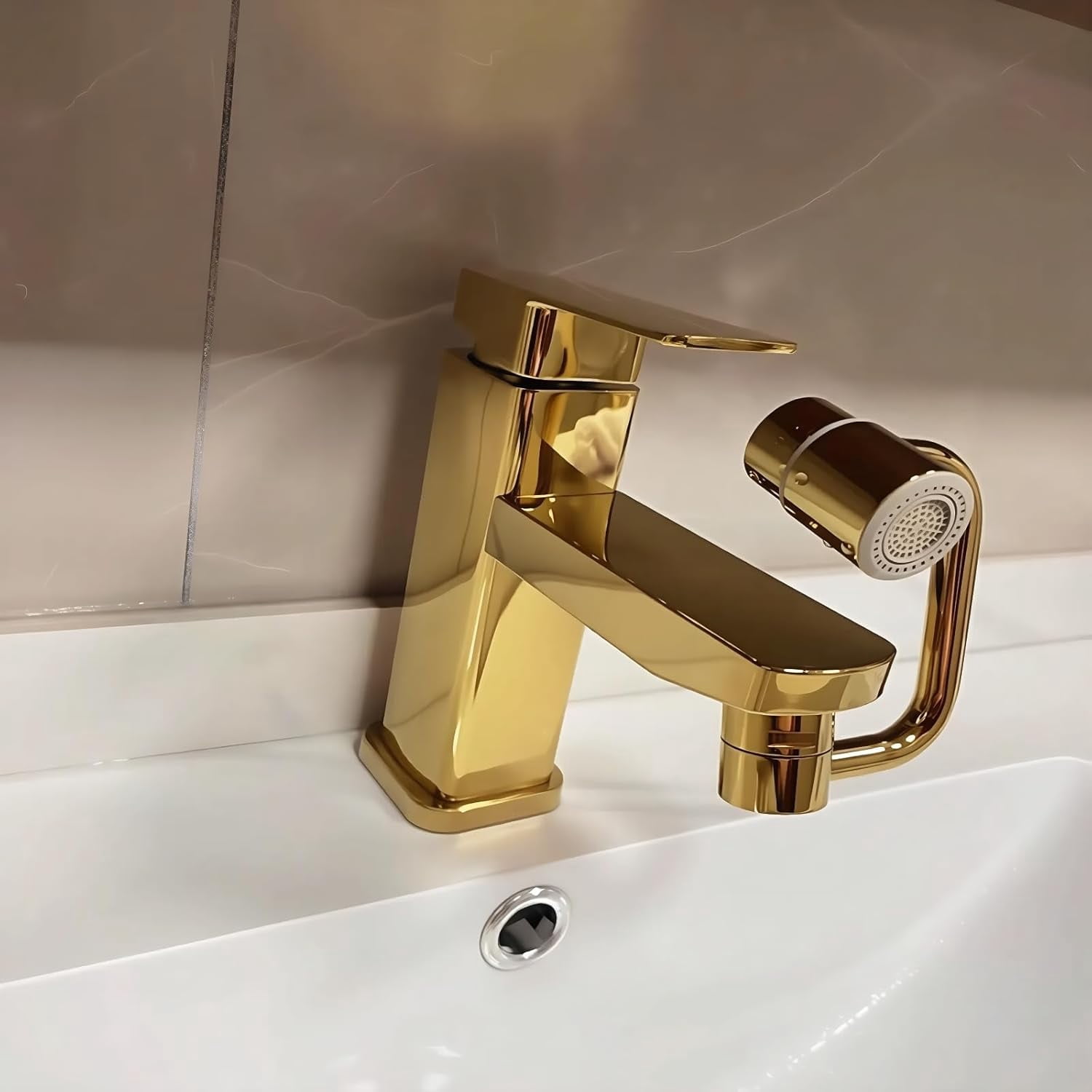 1080° Swivel Faucet Extender, Rotatable Faucet Aerator Extension for Bathroom Faucet, Faucet Extender for Kids, 2 Spray Modes Kitchen Faucet Aerator (Gold)