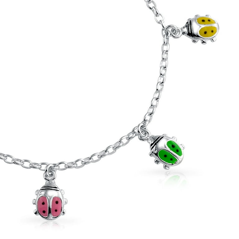 Sterling Silver Enamel Ladybug Children's Adjustable Bangle Bracelet Sterling Silver Enamel Ladybug Children's Adjustable Bangle Bracelet