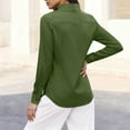 thumbnail image 4 of Women's Button Down Shirts Stand Collar Long Sleeve Tops Basic Classic T Shirts Soft Shirt Lightweight Slim-Fit Blouses Fashion Business Casual Outfits Spring Summer Clothes Green S, 4 of 5