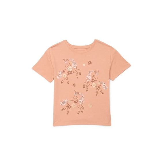 Wonder Nation Little Girls Short Sleeve Graphic Tee, Sizes 4-10