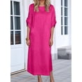 thumbnail image 4 of Womens Loose Fit Casual Solid Color Short Sleeve Linen Blend Midi Dress Summer Rose Red XXXL, 4 of 8