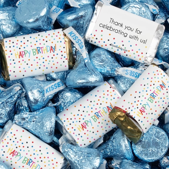 131 Pcs Birthday Candy Party Favors Hershey's Miniatures & Light Blue Kisses (1.65 lbs) - Dots