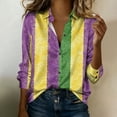 thumbnail image 5 of Women's Carnival T Shirts Top Oversized Lapel Mardi Gras Satin Silk Button Down Long Sleeve Blouses Casual Printed Turndown Collared Loose Comfy Tee Shirts, 5 of 5