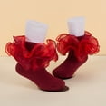 thumbnail image 6 of enyan Girls Lace Ankle Socks Trim Double Layer Cute Comfortable Frilly Dress Ruffle Socks for Girls (Red,0-6 Months), 6 of 7
