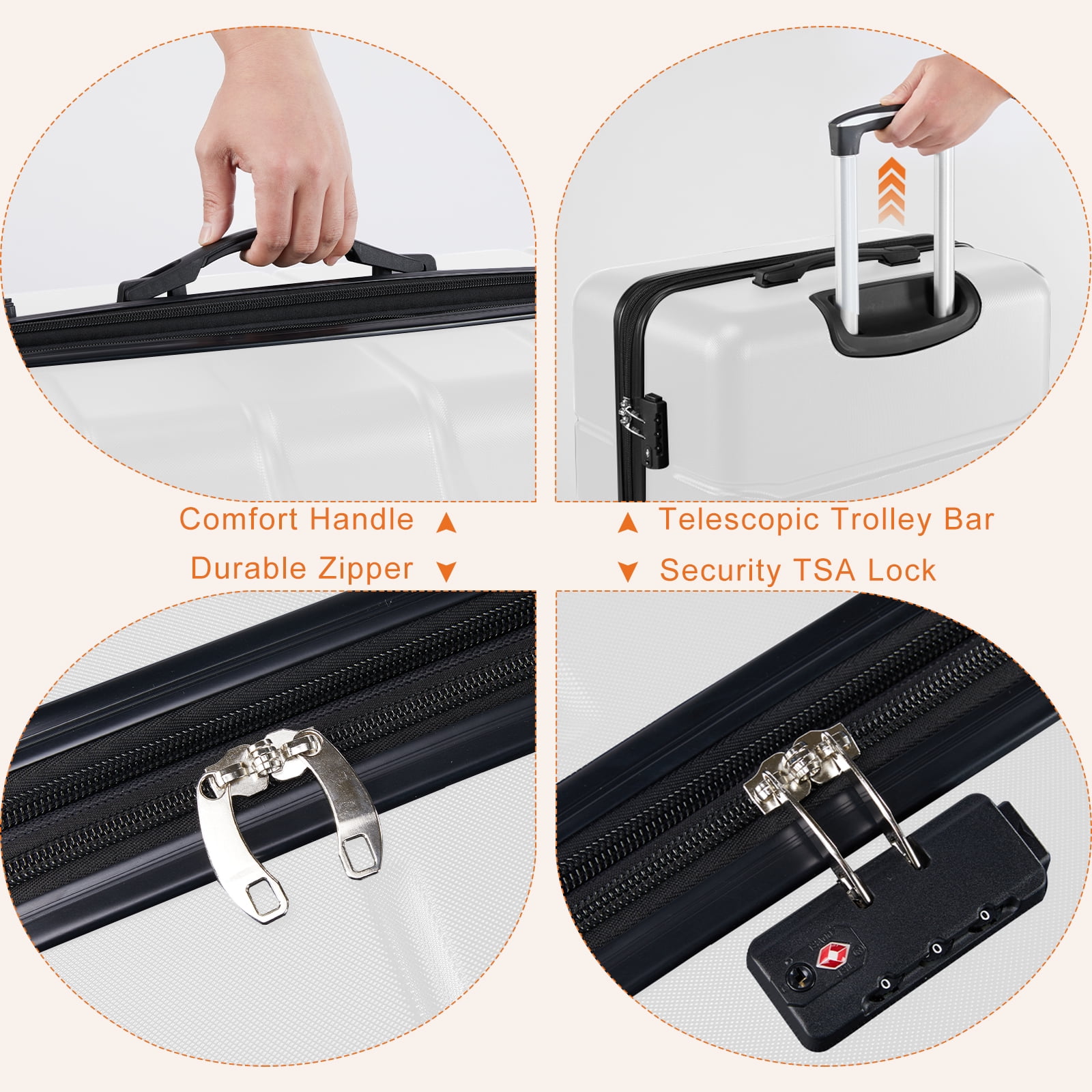 CONCETTA 20 Inch Carry on Luggage with Spinner Wheels, Hard Shell ABS Suitcase Lightweight Expandable Rolling Luggage, White