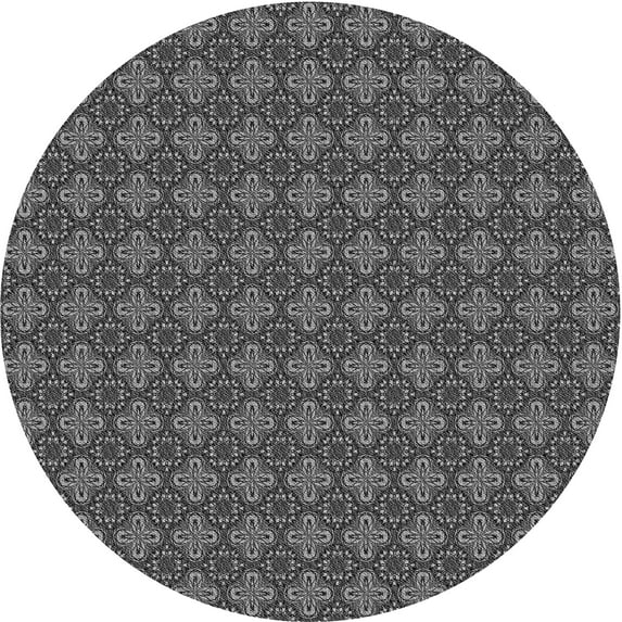 Ahgly Company Indoor Round Patterned Dark Gray Black Area Rugs, 7' Round