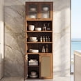 thumbnail image 3 of S-HOME 71” Tall Kitchen Pantry Cabinet Anti-Tip Organizer with Open Shelves and Rattan Doors Extra Deep 15.8 Inch for Storage Solutions, Brown, 3 of 10