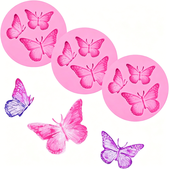 ACDANC 3Pcs Silicone Butterfly Molds,Mini Butterfly Fondant Mold Clay Craft Silicone Sugarcraft Candy Chocolate Molds,Cupcake Topper Desserts Cake Baking Diy Crafts for Women Girl