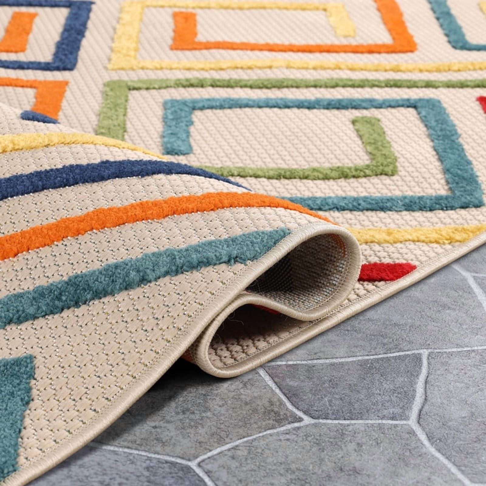 Superior Ares Modern Indoor/Outdoor Runner Rug, 2' 3" x 12', Cream