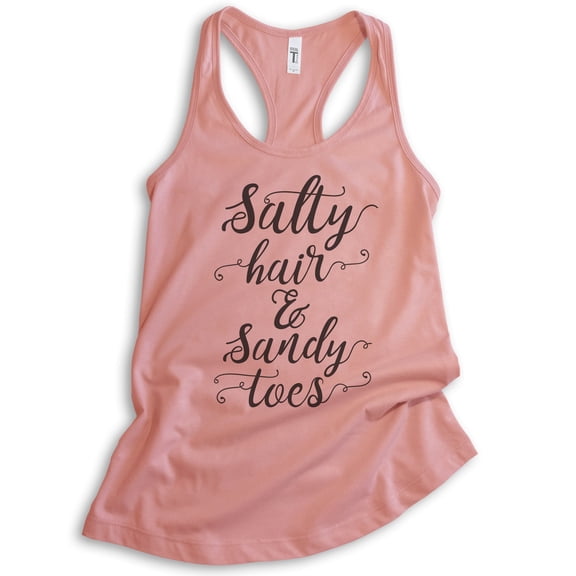 Salty Hair And Sandy Toes Tank Top, Ladies Racerback Tank Top, Beach Tank, Vacation Tank, Vacay Tank, Desert Pink, Large