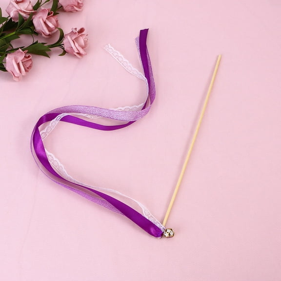 WHAMVOX 20Pcs Wedding Birthday Party Silk Lace Ribbon with Bells Streamers Wands Fairy Stick (Purple)