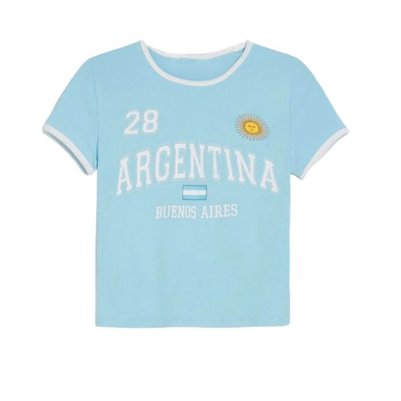 Womens T shirts Crew Neck Cropped Short Sleeve Letter Embroidery Basic Tops