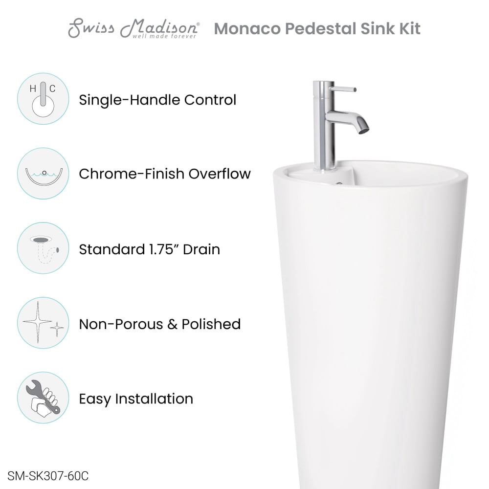 Swiss Madison Well Made Forever SM-SK307-60C - Monaco Circular Basin Pedestal sink Bundle
